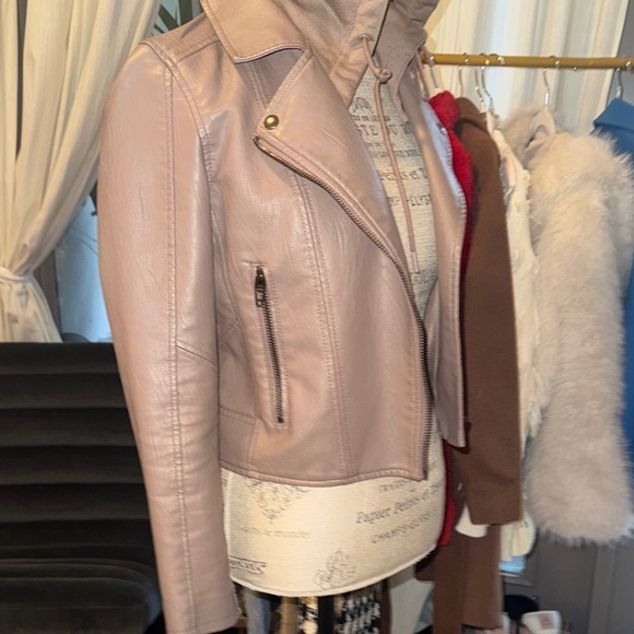 Blank NYC Taupe Leather Jacket with Removable Hood XS Women’s Coat XS - Picture 2 of 12